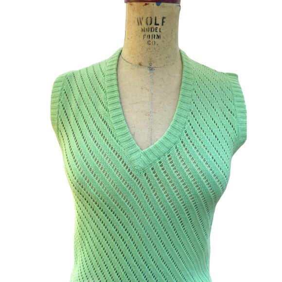 Country Set Womens Sweater Vest Tank Top Green Open Knit V-Neck Ribbed M NWT - Picture 2 of 7